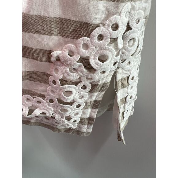 Eliza J Sleeveless Shift Dress Linen Blend Beige White Stripe Lined 14 Cruise - Picture 5 of 9